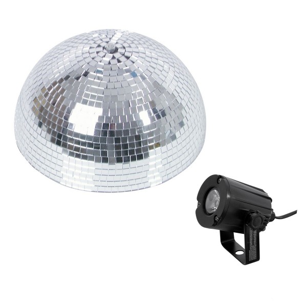 Set Halbspiegelkugel 30cm + 1 x LED Pinspot 3W Warmweiss