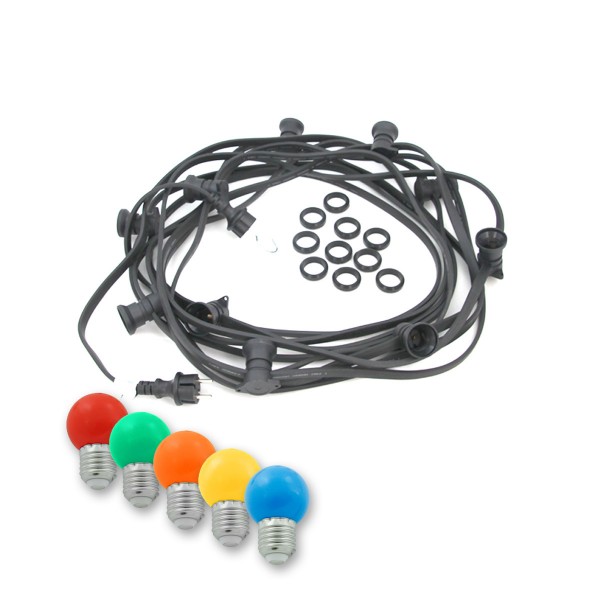 Illu-/Partylichterkette BLACKY 5m - Außenlichterkette schwarz - 5x E27 bunte LED Kugellampen