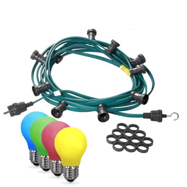 Illu-/Partylichterkette 40m - Außenlichterkette grün - Made in Germany - 40 x bunte LED Tropfenlampen