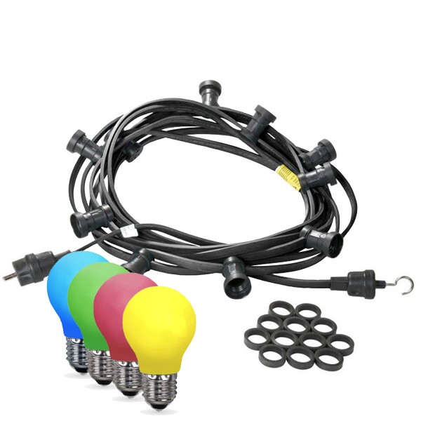 Illu-/Partylichterkette 5m - Außenlichterkette - Made in Germany - 10 x bunte LED Tropfenlampen