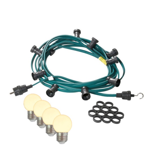 Illu-/Partylichterkette 10m - Außenlichterkette grün - Made in Germany 20 warmweiße LED Kugellampen