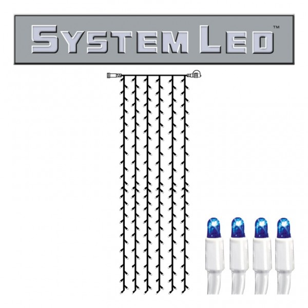 System LED White | Lichtvorhang | koppelbar | exkl. Trafo | 1.00m x 4.00m | 204x Blau | 12W bzw. 1 System-Meter