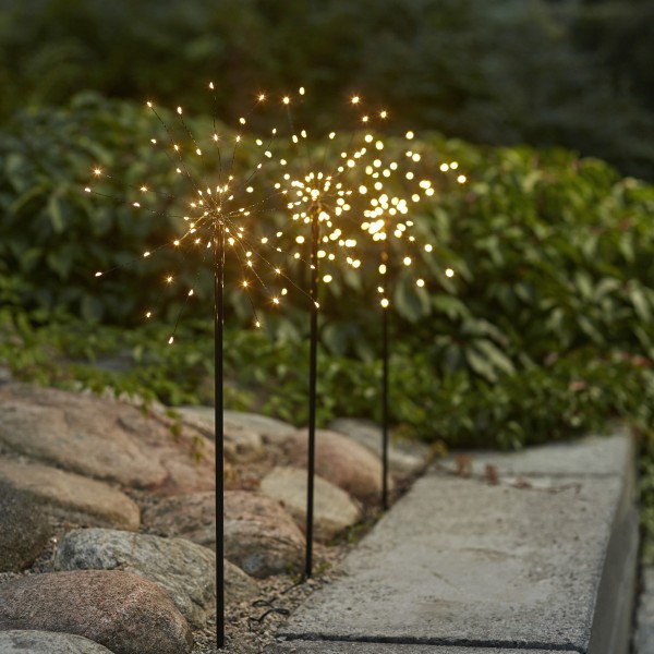 LED Dekostäbe FEUERWERK - H: 65cm - je 60 warmweiße LED - inkl. Trafo - outdoor - schwarz - 3er Set