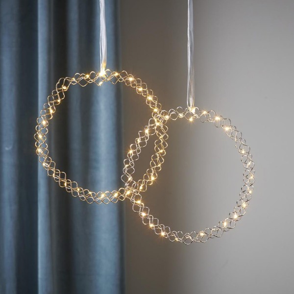 LED Lichtkranz Hoop - 30 warmweiße LED - D: 30cm - Metall - Batteriebetrieb - Timer - gold