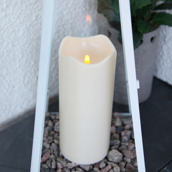 LED Stumpenkerze Paul - flackernde LED - H: 18cm - Batterie - Timer - Sensor - für Außen - creme