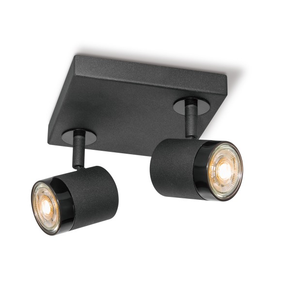 Deckenstrahler Quadrat 2fach MANU schwarz - inkl. 2 LED Spots 3000K - 345 Lumen