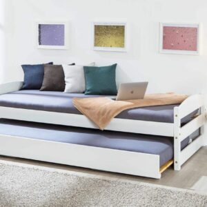 Ausziehbett Sofabett VINDAS 90 x 200 Kiefer Massivholz weiß EAN:4010340294263