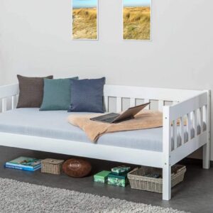 Sofabett Einzelbett SINTRO 90 x 200 cm Kiefer Massivholz weiß lackiert EAN:4010340400602