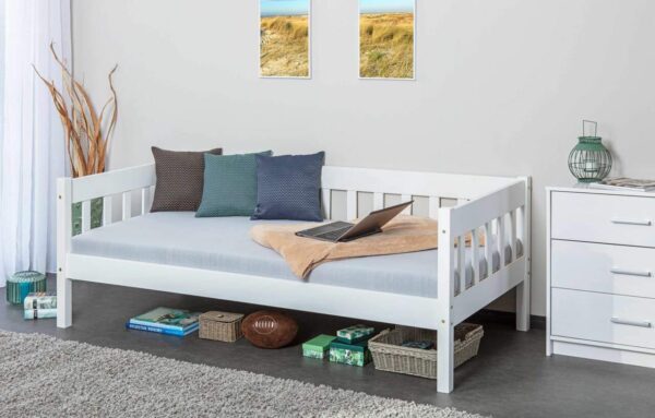 Sofabett Einzelbett SINTRO 90 x 200 cm Kiefer Massivholz weiß lackiert EAN:4010340400602