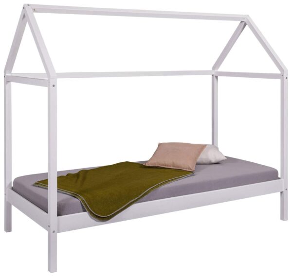 Kinderbett SUN ROAD 90 x 200 weiß Pfostenbett Himmelbett Kiefer massiv EAN:4010340402903