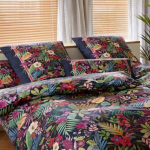 Elegante Interlock Jersey Bettwäsche Rise 24504-22 Blau Blumen 135x200 EAN:4029058983024