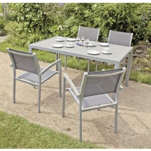 Garten Tischgruppe GRACE 5-tlg. 1 x Tisch 150 x 90 cm 4 x Stapelstuhl EAN:4041908082183