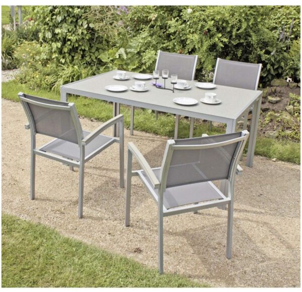 Garten Tischgruppe GRACE 5-tlg. 1 x Tisch 150 x 90 cm 4 x Stapelstuhl EAN:4041908082183