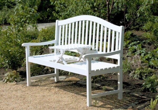 Gartenbank mit hochklappbarem Tisch aus 100% Eukalyptus white washed EAN:4041908127136