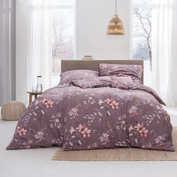 Estella Samt + Seide Flanell Bettwäsche 135x200 Lavarone mauve rosa Blüten 54... EAN:4053912373379