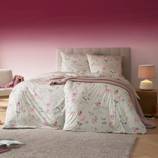 Estella Mako Jersey Bettwäsche 135x200 Emilie mint Rosen Blüten rosa 6272-520 EAN:4053912460628