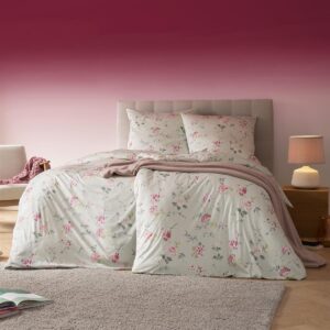 Estella Mako Jersey Bettwäsche 155x220 Emilie mint Rosen Blüten rosa 6272-520 EAN:4053912460642