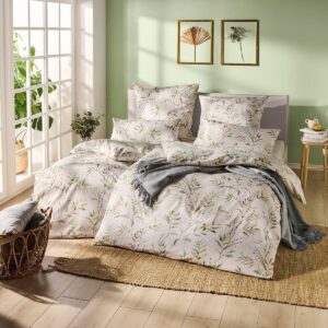 Estella Mako Satin Bettwäsche Olina 7592-530 grün Zweige 135x200 EAN:4053912467344