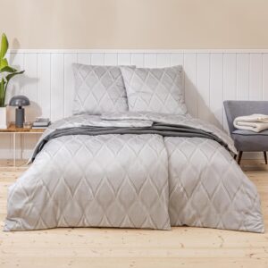 Estella Mako Satin Bettwäsche Lyanna 7943-820 Rauten Silber 135x200 EAN:4053912475707