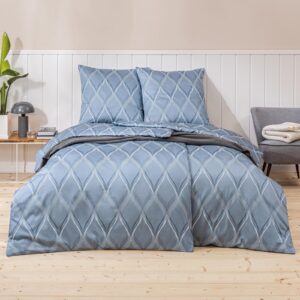 Estella Mako Satin Bettwäsche Lyanna 7943-610 Rauten Blau 135x200 EAN:4053912475714