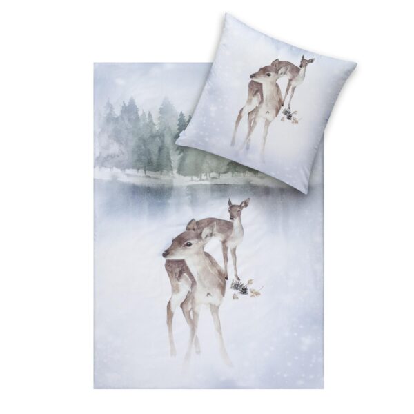 Estella Flanell Bettwäsche Iceland 4456-101 Rehe Winter Schnee 135x200 EAN:4053912476049