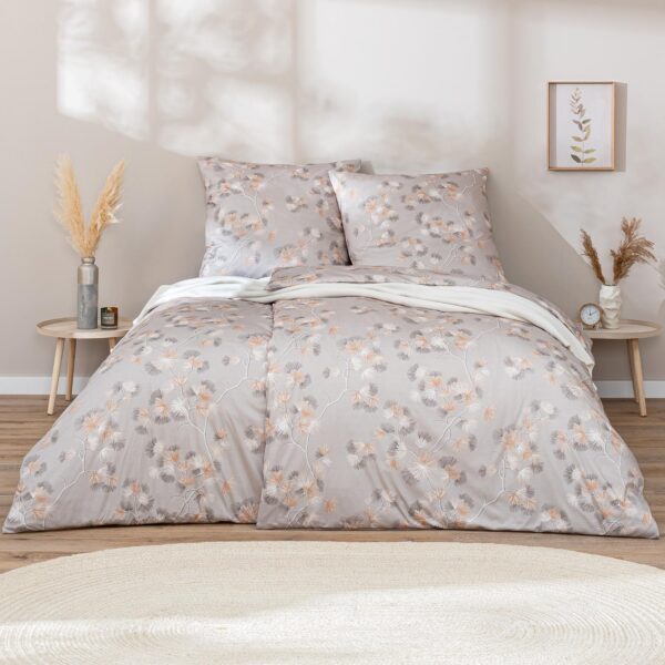 Estella Interlock Jersey Bettwäsche Rumi 6963-800 Blume Silber 135x200 EAN:4053912501529