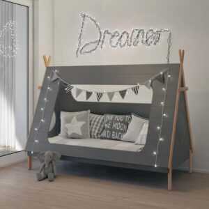 Kinderbett Bett in angesagter Tipiform Grau 90 x 200 cm mit Lattenrost EAN:4062444018757