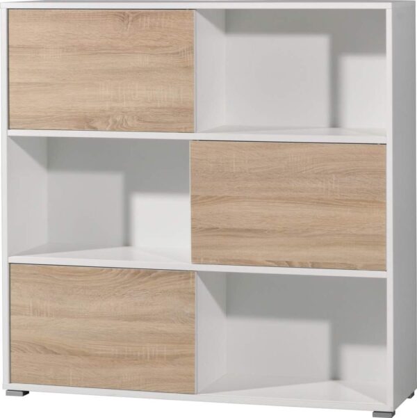 Büro Schiebetürregal GLIDE Weiß-Sonoma-Eiche 119 cm hoch EAN:4250983123609