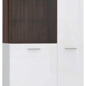 Highboard Vitrine RAIDON Optik: Weiß Walnuss Front Highgloss von Forte EAN:5904767829025