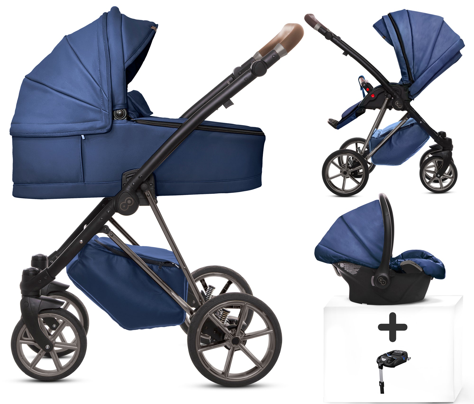 TPFLiving 4in1 Kinderwagen Royal Kunstleder - Blueberry / Gestell Space Grau