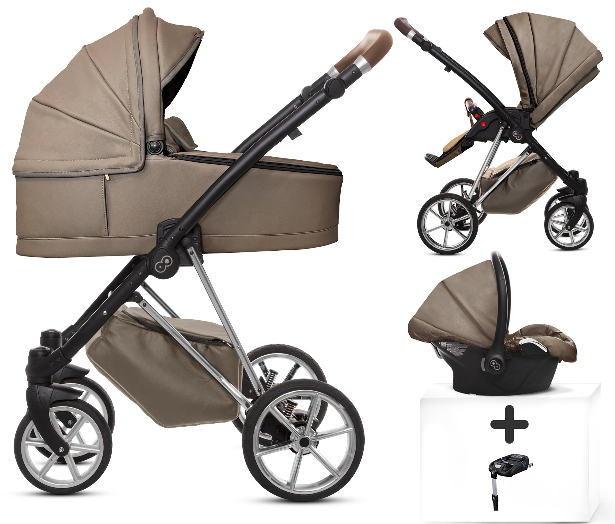 TPFLiving 4in1 Kinderwagen Royal Kunstleder - Gray Pearl / Gestell Silber