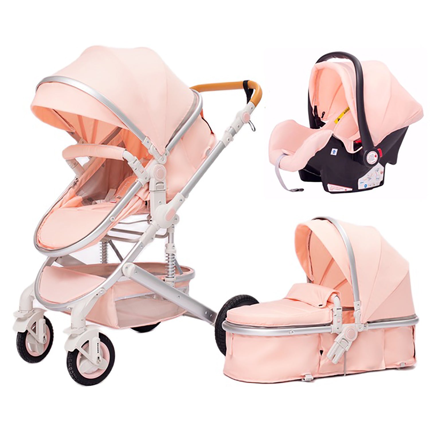 TPFLiving Kombi-Kinderwagen 3in1 Set - Modell Lux 7 Stoff - Pink