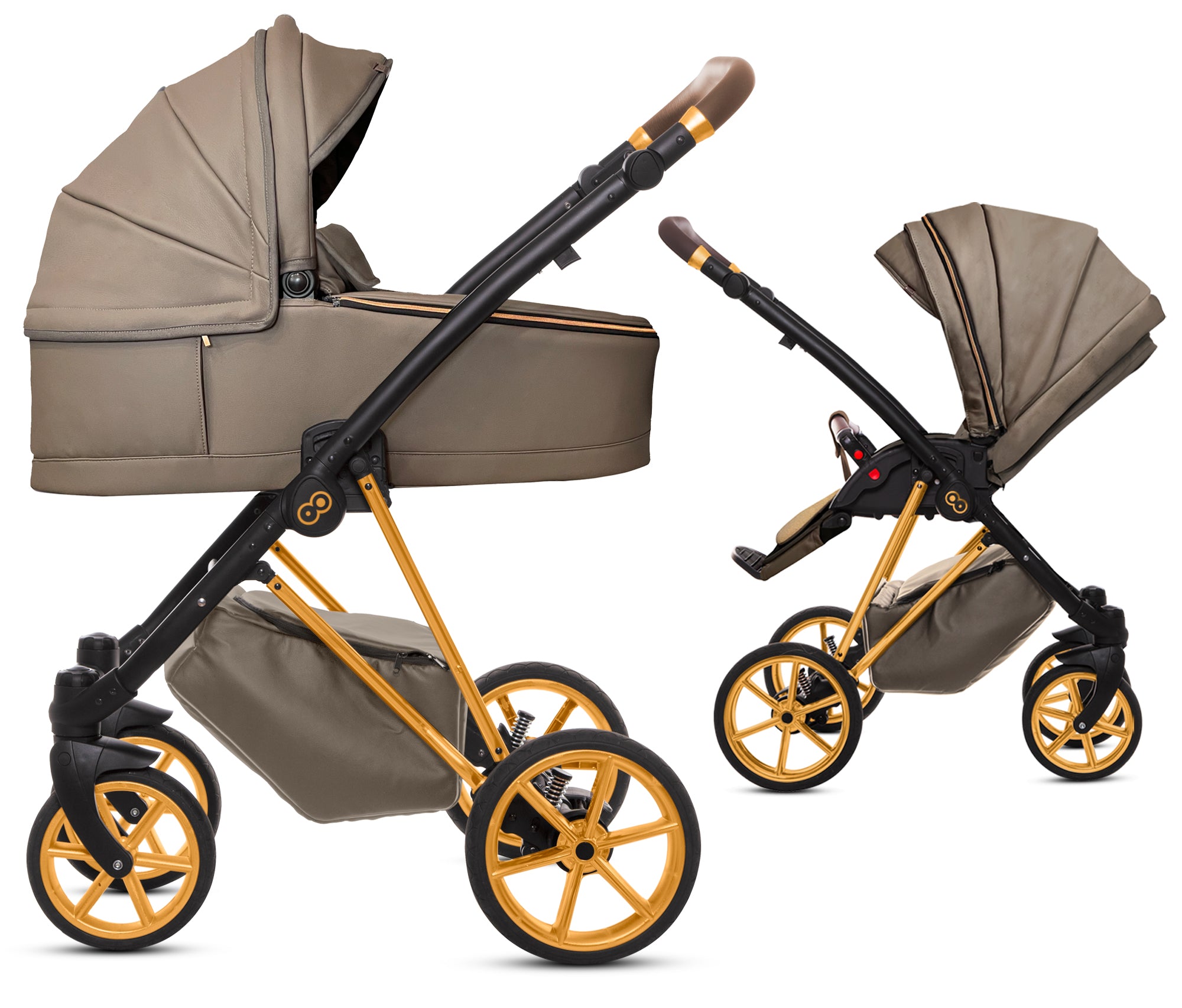 TPFLiving 2in1 Kinderwagen Royal Kunstleder - Gray Pearl / Gestell Gold