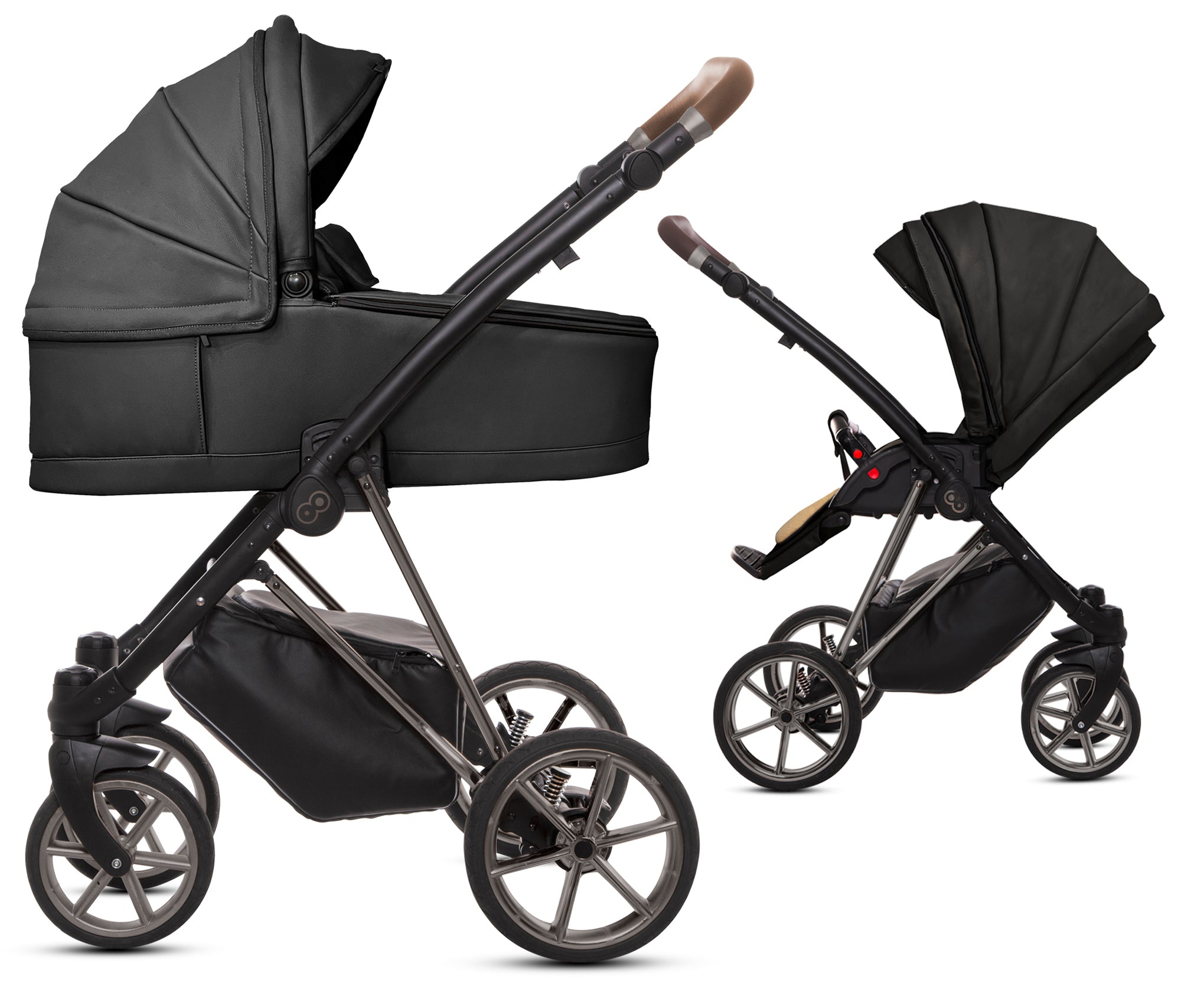 TPFLiving 2in1 Kinderwagen Royal Kunstleder - Onyx / Gestell Space Grau