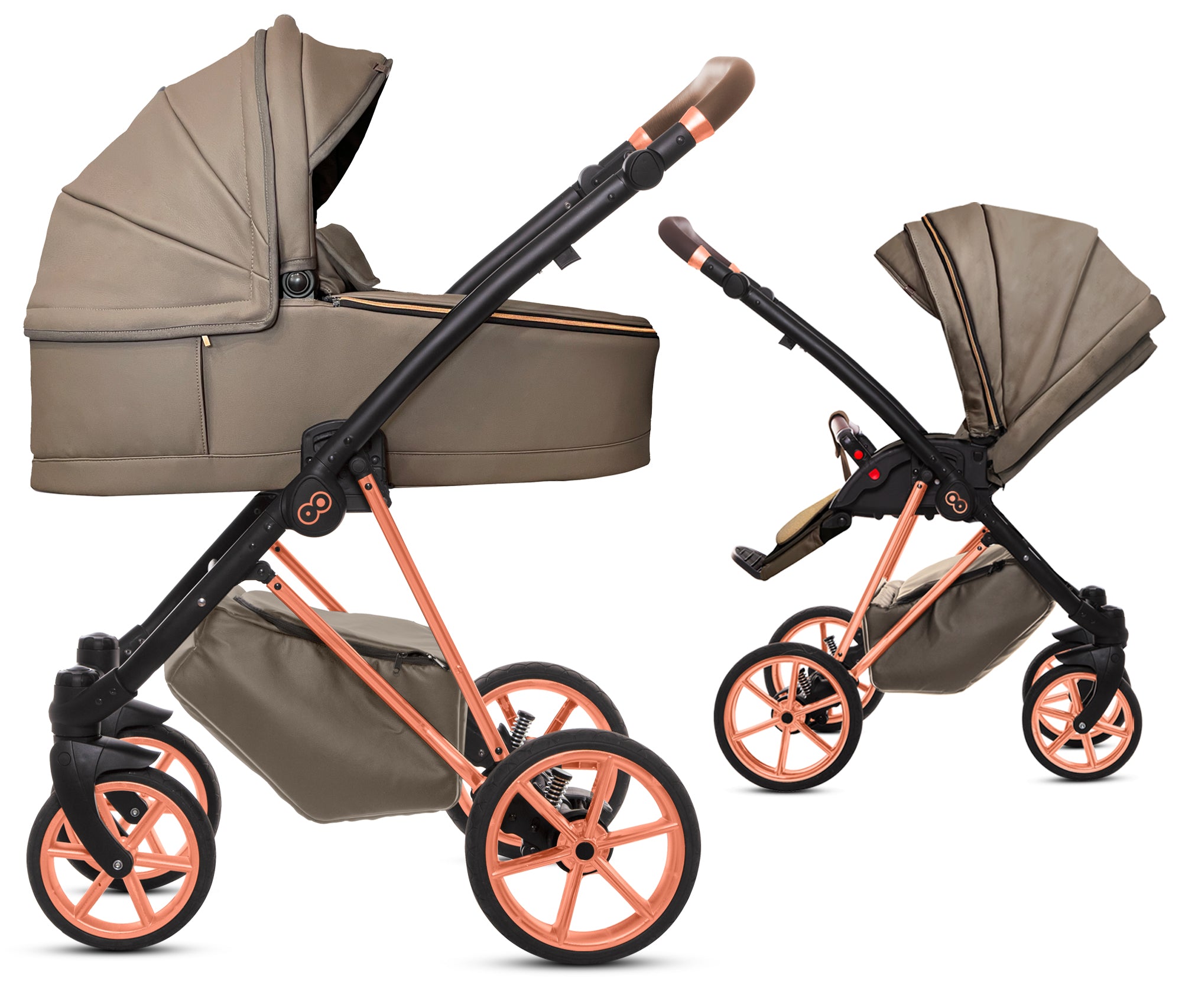 TPFLiving 2in1 Kinderwagen Royal Kunstleder - Gray Pearl / Gestell Roségold