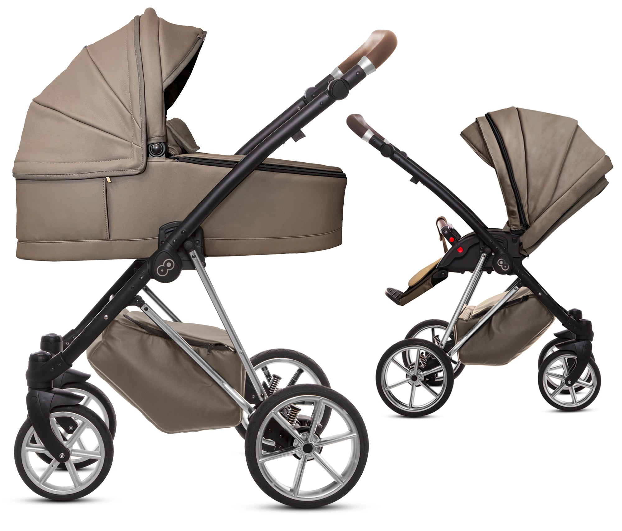 TPFLiving 2in1 Kinderwagen Royal Kunstleder - Gray Pearl / Gestell Silber