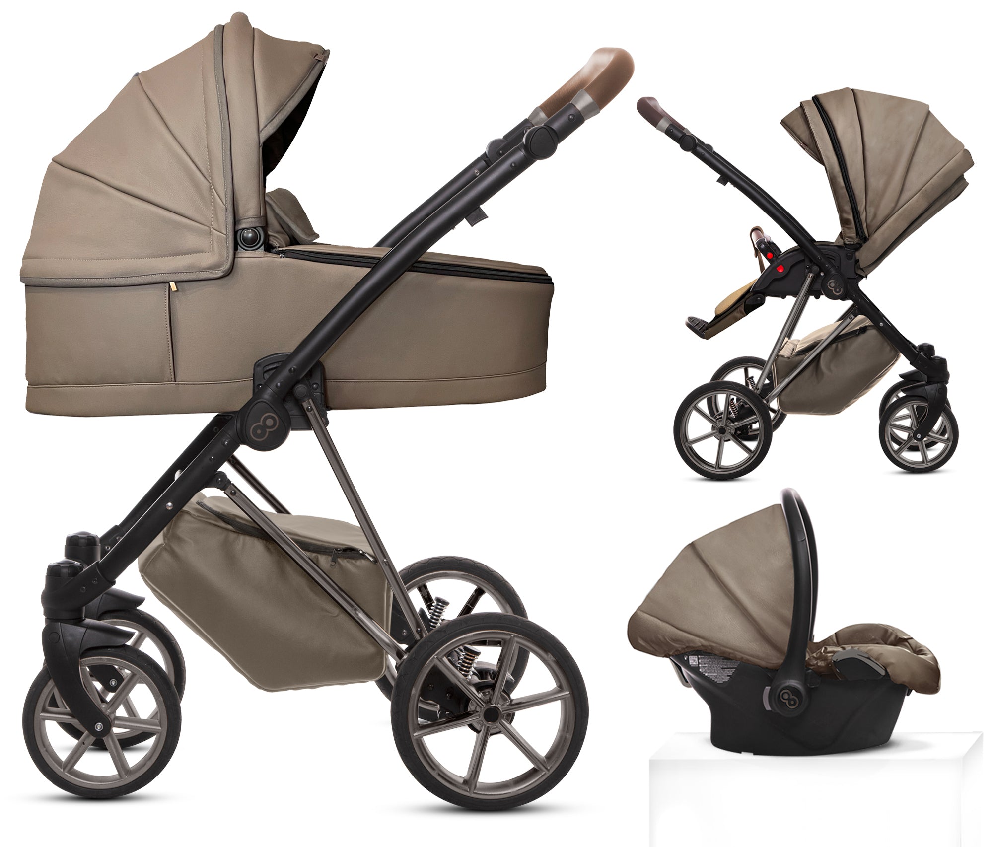 TPFLiving 3in1 Kinderwagen Royal Kunstleder - Gray Pearl / Gestell Space Grau