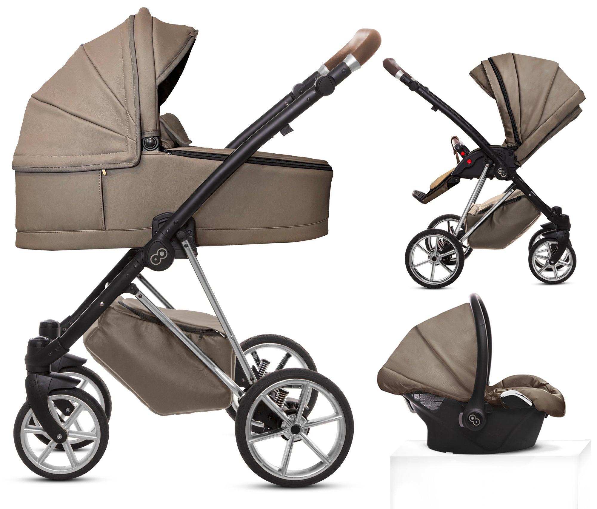 TPFLiving 3in1 Kinderwagen Royal Kunstleder - Gray Pearl / Gestell Silber