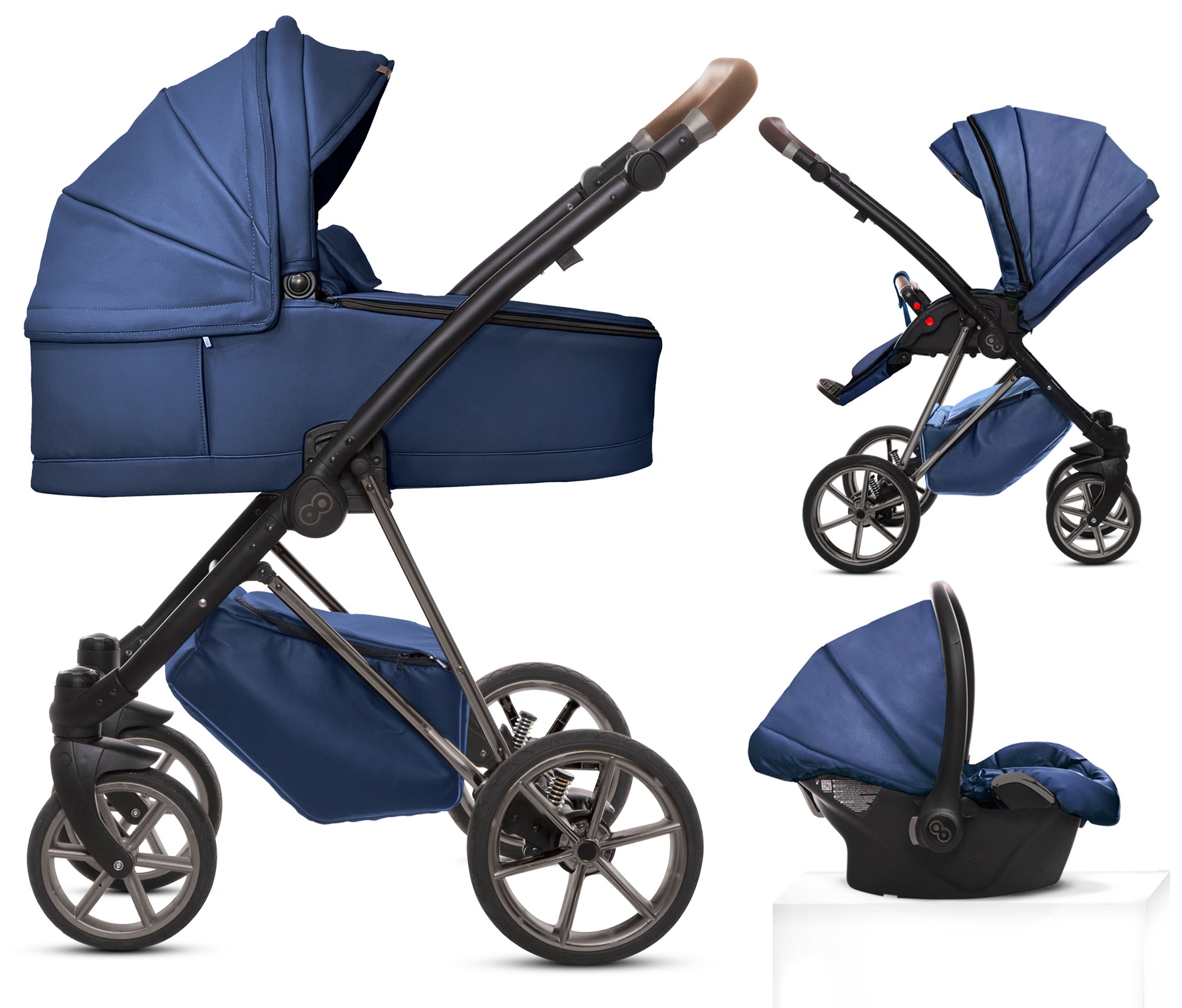 TPFLiving 3in1 Kinderwagen Royal Kunstleder - Blueberry / Gestell Space Grau