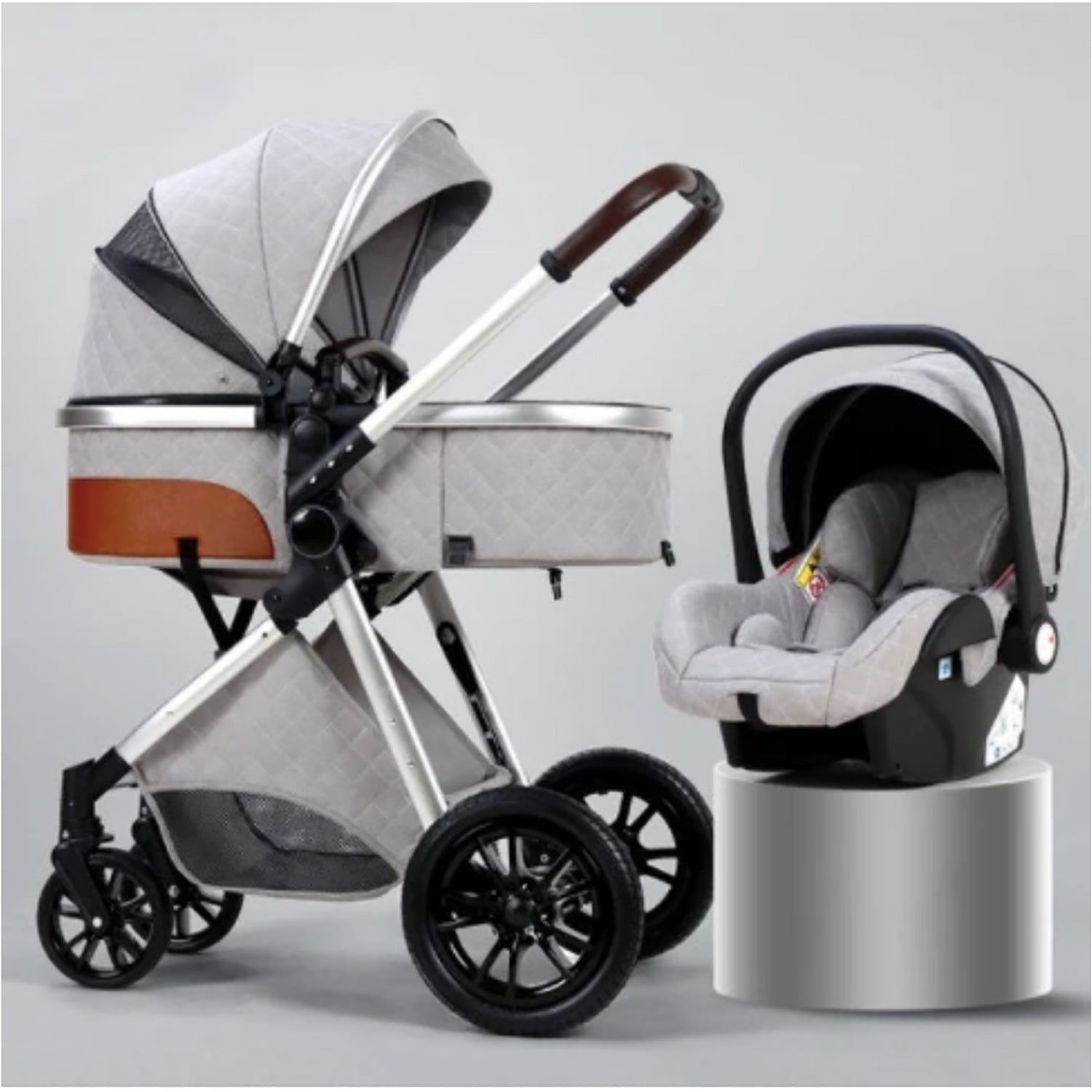 TPFLiving Kombi-Kinderwagen 3in1 Set - Modell 1 Stoff - Hellgrau