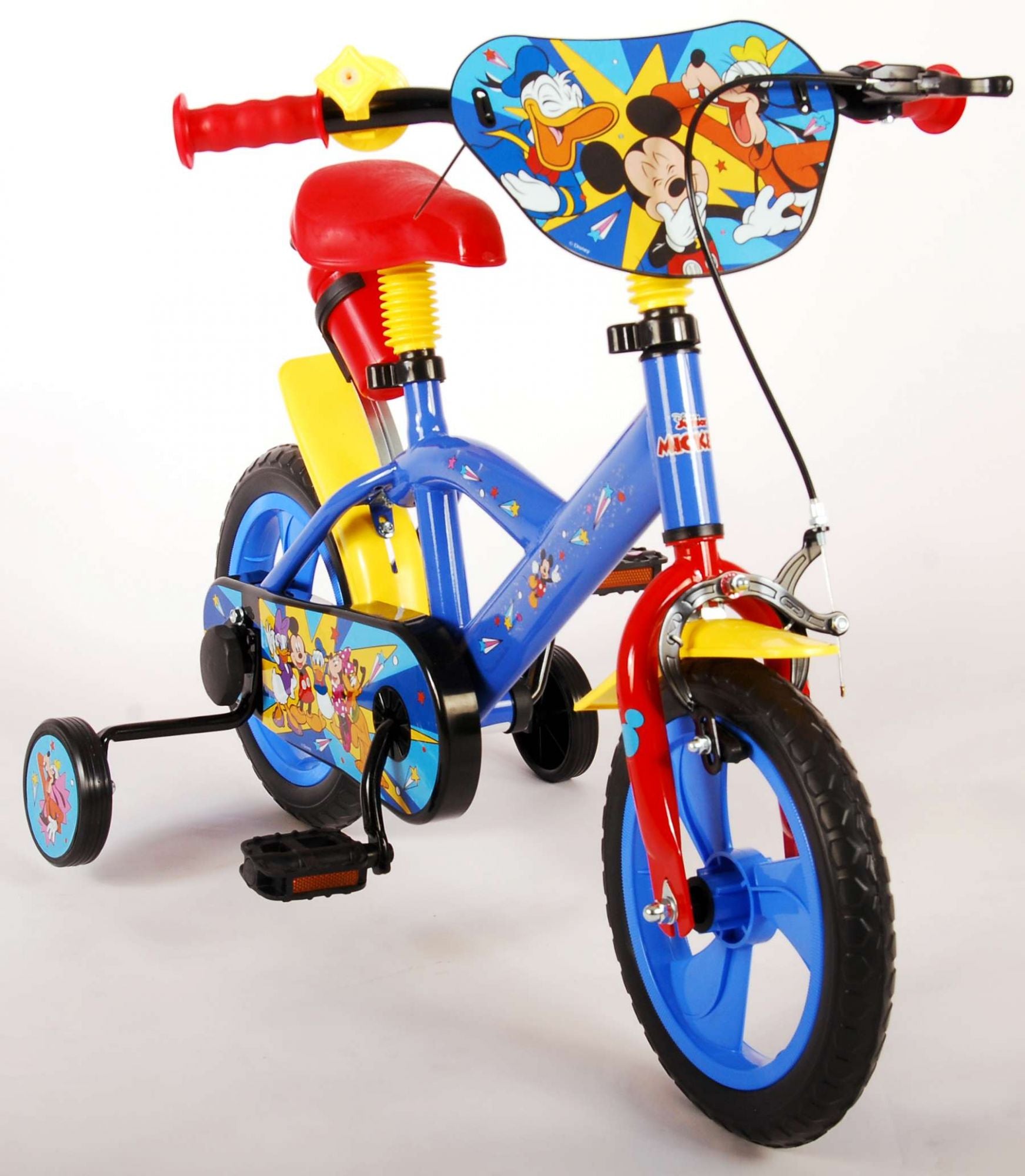 TPFSports Disney Mickey Kinderfahrrad - Jungen und Mädchen - 12 Zoll - Fester Gang + 1 Handbremse - Rot/Blau