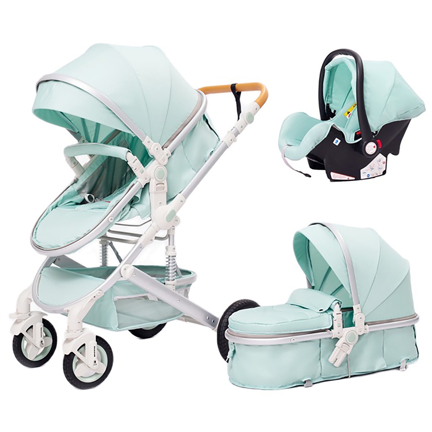 TPFLiving Kombi-Kinderwagen 3in1 Set - Modell Lux 7 Stoff - Hellgrün