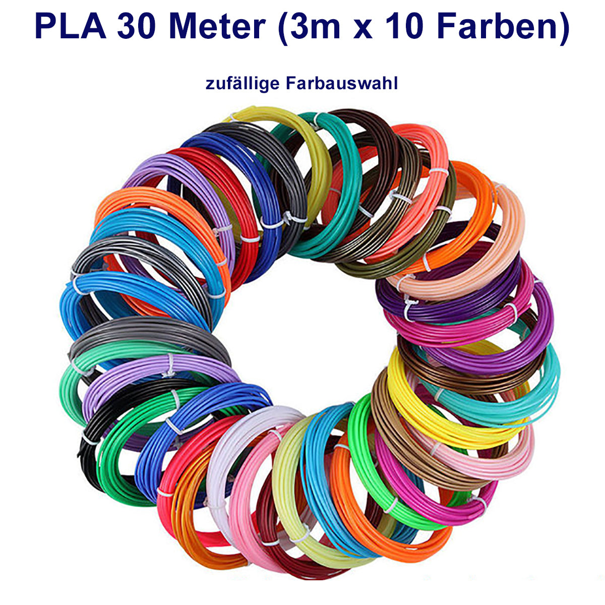 TPFNet PLA Filament für 3D Drucker-Stift - verschiedene Sets - zufällige Farben - 30m (3M x 10 zufällige Farben)