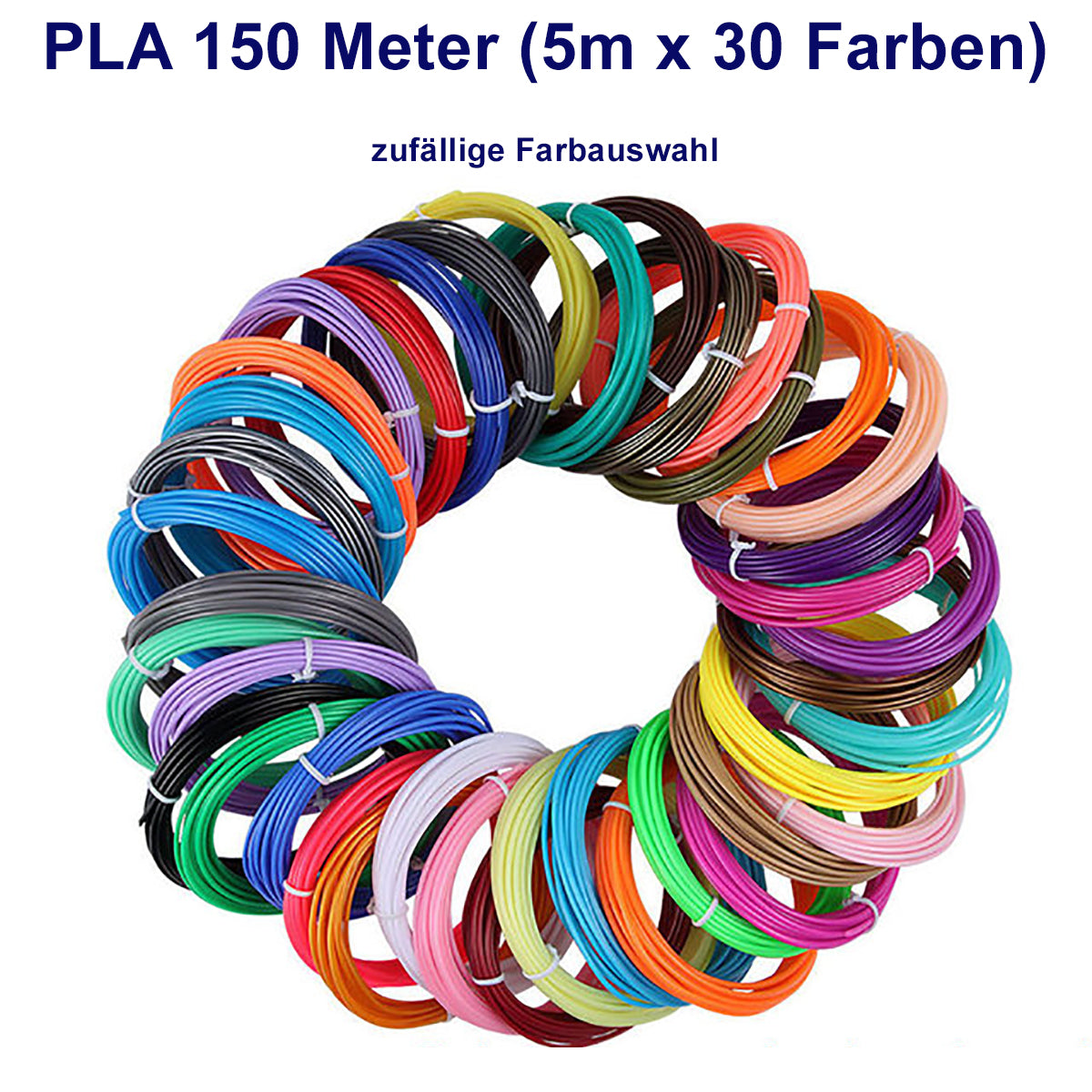 TPFNet PLA Filament für 3D Drucker-Stift - verschiedene Sets - zufällige Farben - 150m (5M x 30 zufällige Farben)