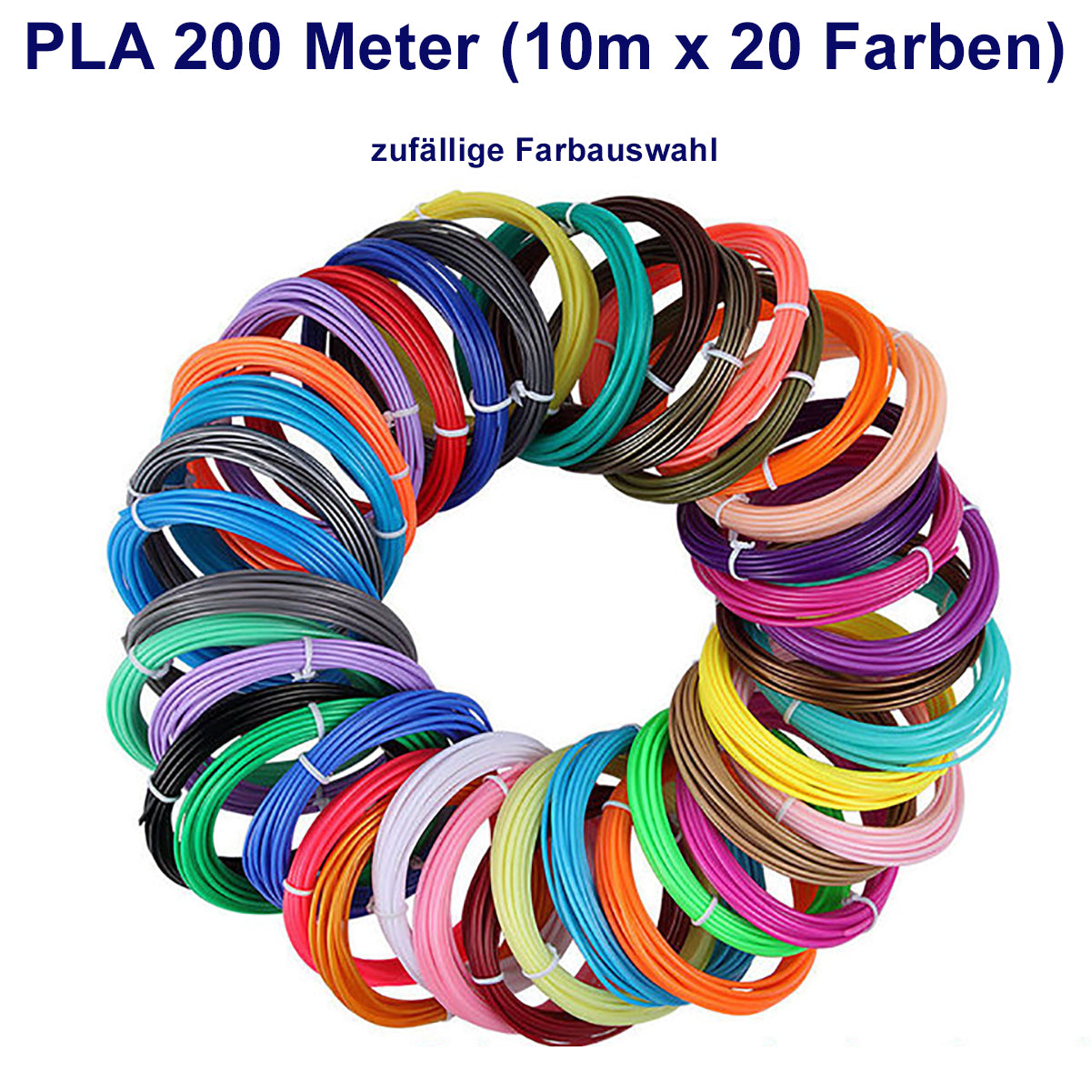 TPFNet PLA Filament für 3D Drucker-Stift - verschiedene Sets - zufällige Farben - 200m (10M x 20 zufällige Farben)