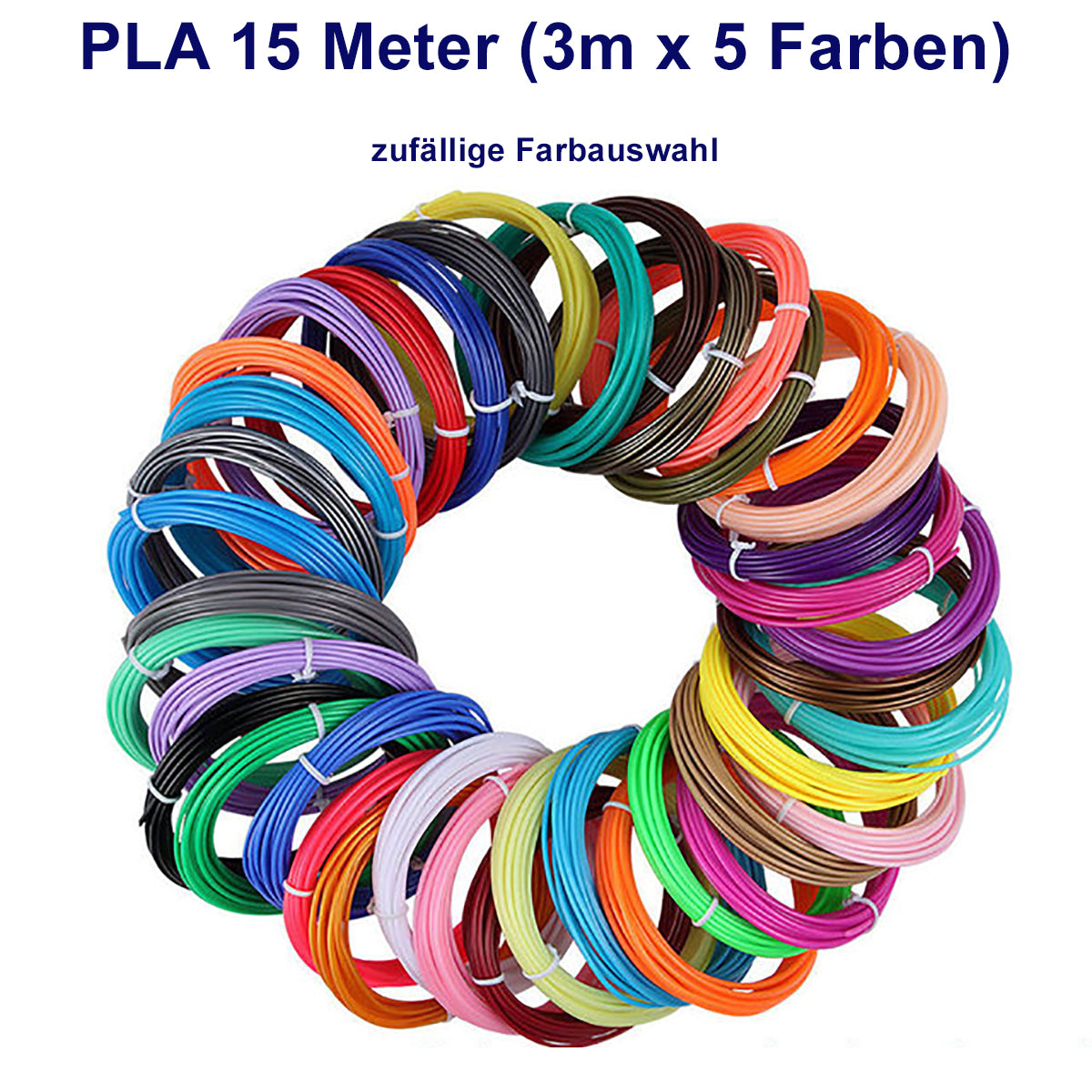 TPFNet PLA Filament für 3D Drucker-Stift - verschiedene Sets - zufällige Farben - 15m (3M x 5 zufällige Farben)