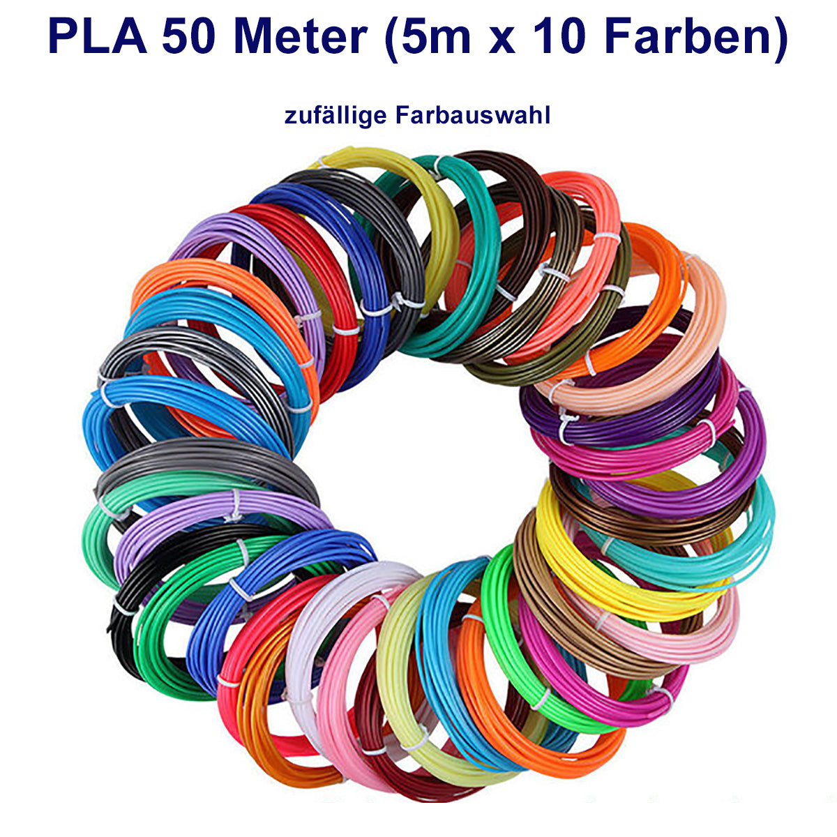 TPFNet PLA Filament für 3D Drucker-Stift - verschiedene Sets - zufällige Farben - 50m (5M x 10 zufällige Farben)