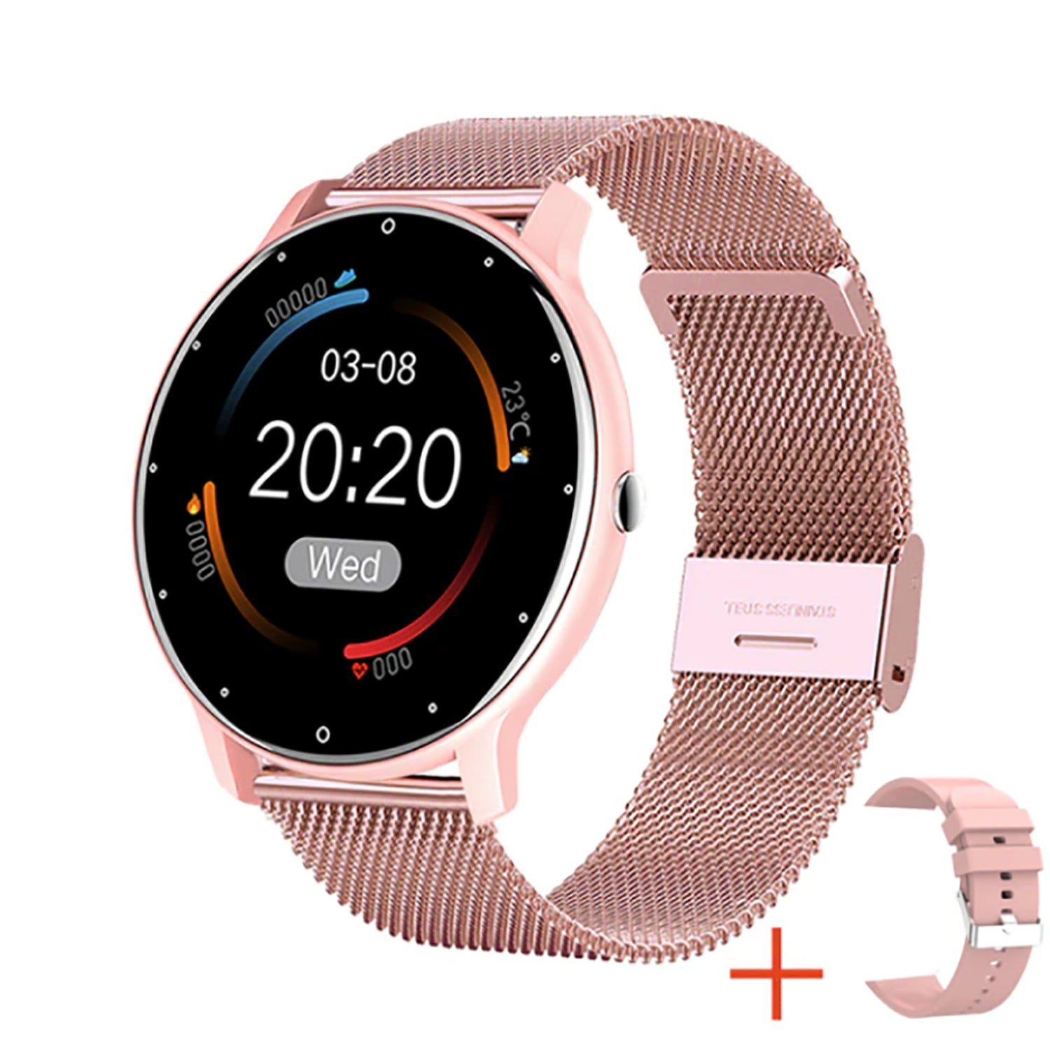 TPFNet Smart Watch / Fitness Tracker IP67 - Milanaise Armband + Silikon Armband - Android & IOS - verschiedene Farben - Rosa