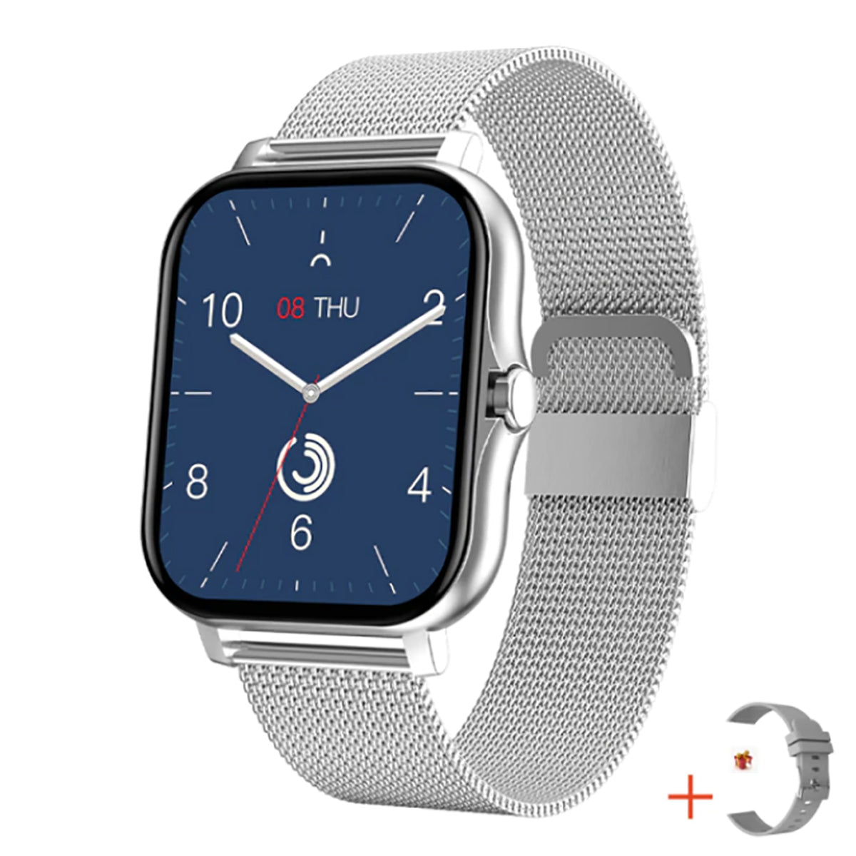 TPFNet Smart Watch / Fitness Tracker IP67 - Milanaise Armband + Silikon Armband - Android & IOS - verschiedene Farben - Silber