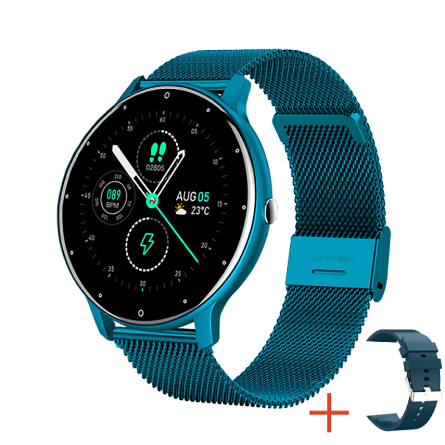 TPFNet Smart Watch / Fitness Tracker IP67 - Milanaise Armband + Silikon Armband - Android & IOS - verschiedene Farben - Blau